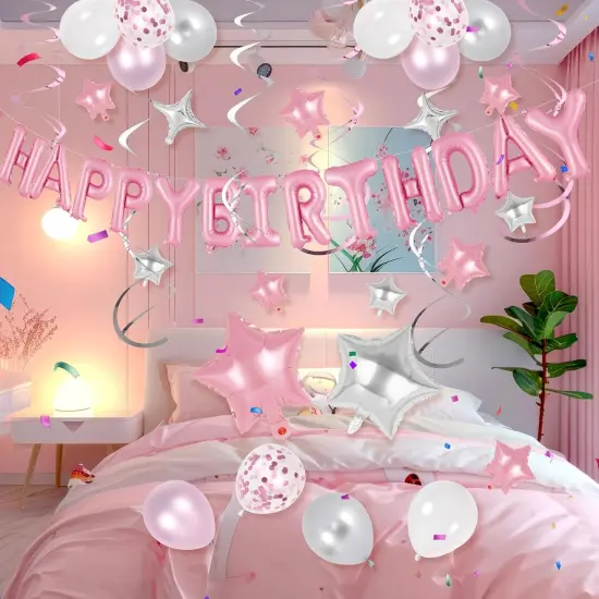55 Pcs Happy Birthday Balloons - Pink {3}