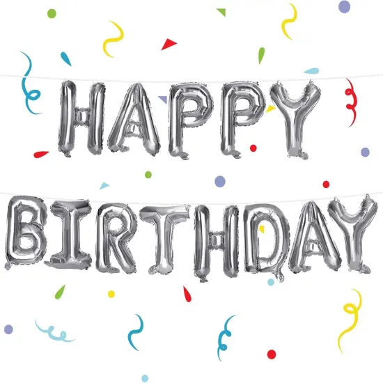 Happy Birthday Banner, Silver Birthday Sign {1}