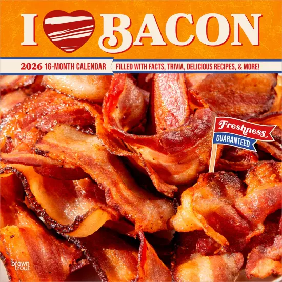 I Love Bacon | 2026 12 x 24 Inch (Hanging) Monthly Square Wall Calendar | Plastic-Free {1}