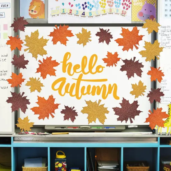 45Pcs Fall Glitter Maple Leaf - Assorted,yellow {5}