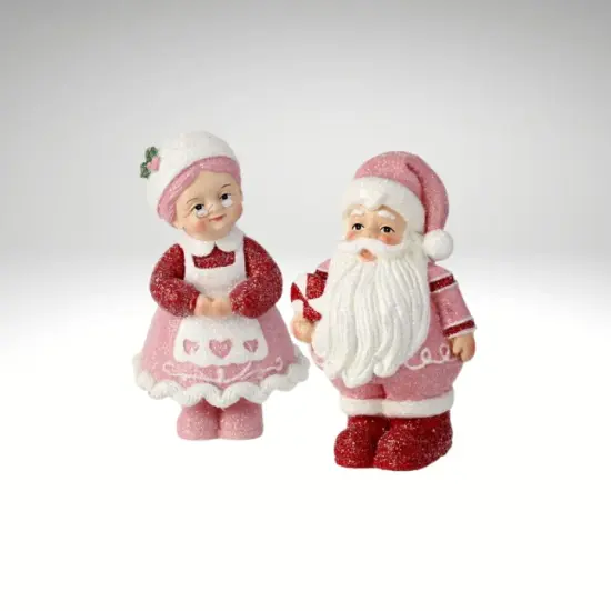 6" Pink Santa and Mrs. Claus Figurine Set &ndash; Resin Candy Christmas Decorations-MTX73326 {2}