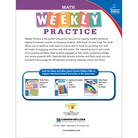 Carson Dellosa Weekly Practice 5th Grade Math Workbook, Flash Cards, Word Problems, Place Value, Fractions, Decimals, and More Mathematics, Classroom or Homeschool Curriculum {2}