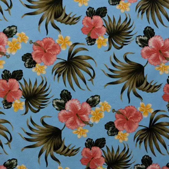 1 Yard Hibiscus Plumerias Palm Elephant Ear Cotton leaves Fabric Fabric, 36in L x 56in W Upholstery Fabrication Blue {2}