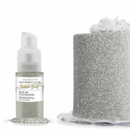 Bakell - Silver Sage Tinker Dust Edible Glitter (25g, 1x Spray Pump) for Food, Desserts, and Beverages! {1}