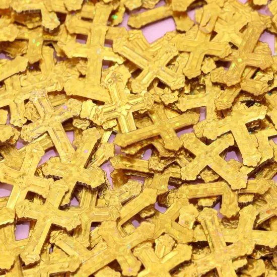 520Pcs Cross Table Confetti Decor Glitter Confetti Table Confetti Cross Decoration for Birthday Wedding Foil Theme Thanks Giving Party Valentine's Day Scatter Bless Confetti(Golden） {5}