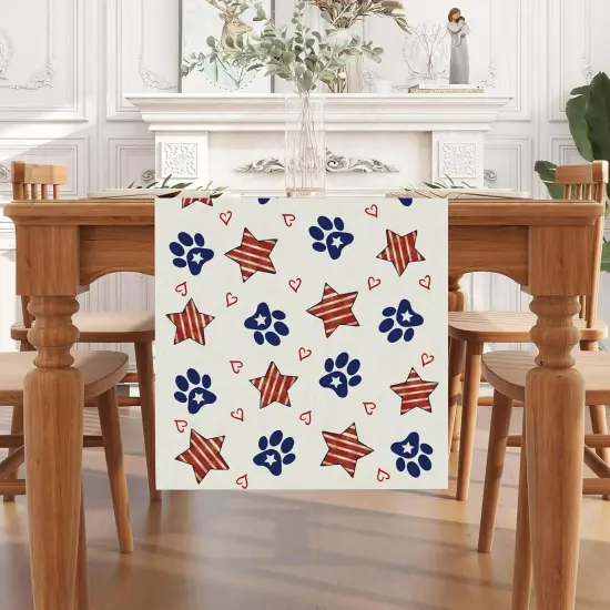 4th of July Table Runner Dog Paw Stars Heart Memorial Day Independence Day Patriotic Decorations Kitchen Dining Table Home Decor {2}
