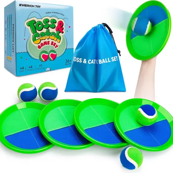 Summer Upgraded Toss and Catch Ball Game Set - Indoor and Outdoor Games for Kids 3-12, Beach Sand Pool Water Toy Includes 4 Paddles 4 Sticky Balls, Great Birthday Easter Gifts for Boys Girls {1}
