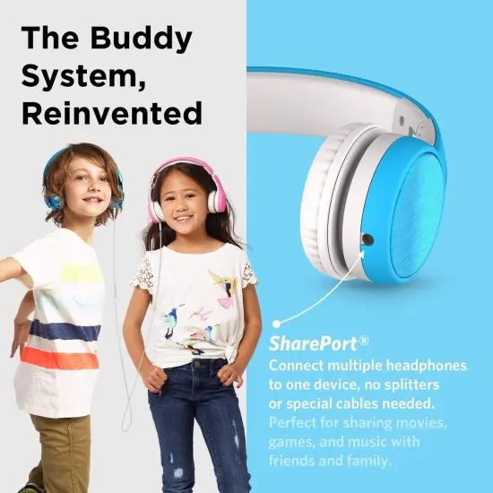 LilGadgets Connect+ Style On-Ear Kids Headphones with Microphone - SharePort Technology, SoftTouch Padding, Detachable Cable, Noise Reduction, Durable & Adjustable - Blue, Ages 3-14 {5}