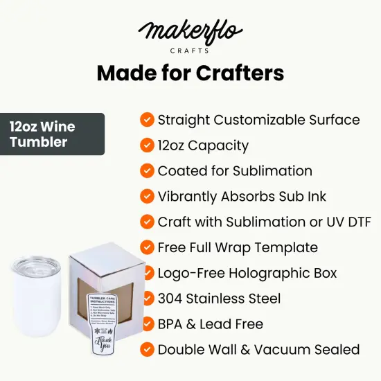 Makerflo 12 oz Straight Wine Sublimation Blank Tumbler with Lid and Straw - Pack of 25 | Craft-Ready for DIY Gifts & Personalization (Sublimation, Epoxy, UV DTF, Vinyl, and Laser Engraving) {5}