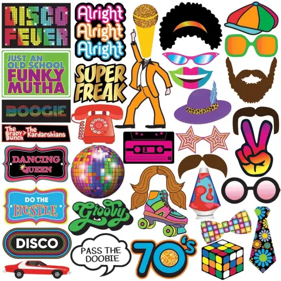 Disco Photo Prop Pack - 1970s Retro Party Decorations, Supplies and Gifts {1}
