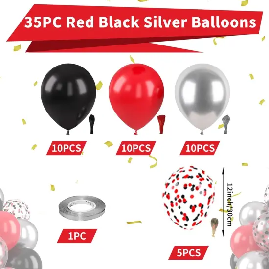 Red Black Silver Balloons, Red and Black Balloons Black Red Silver Balloon, Black Red Confetti Balloon for for Super Spider Hero Man Theme Birthday Baby Shower Wedding Race Car Party Decorations {2}
