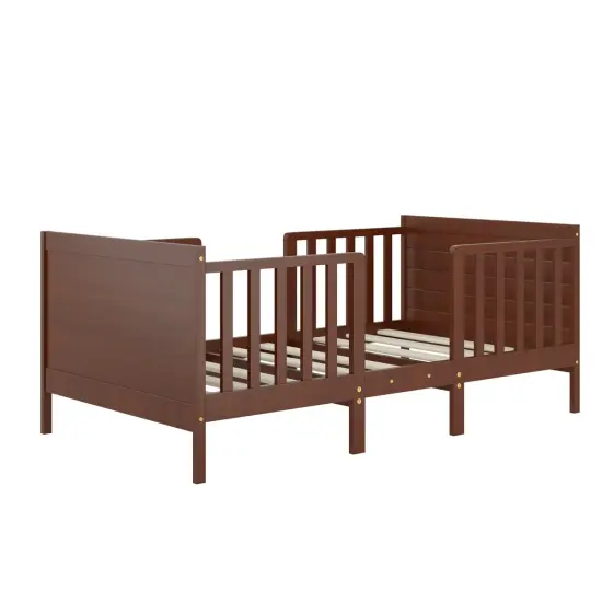 Rubber Wood 2-in-1 Convertible Kids Bed with Guardrails and Chairs White {8}