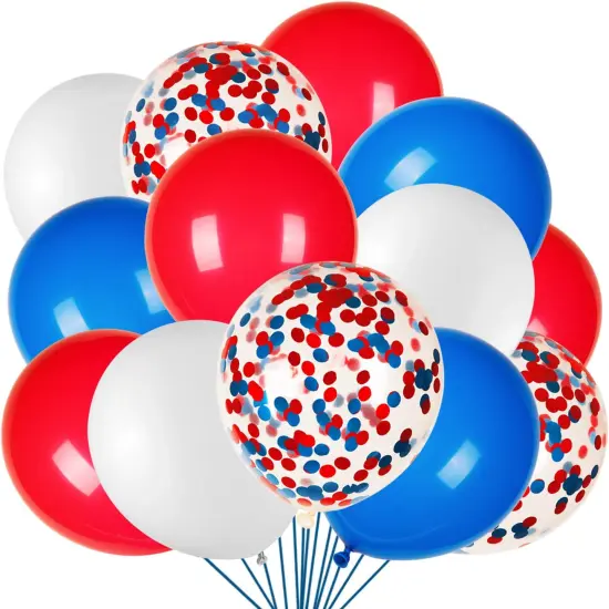 80Pcs Red White and Blue Latex Balloons with Confetti Balloons for 4th of July Decorations Independence Day Patriotic Anniversary {1}