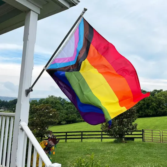 Double Sided Progress Pride Inclusive Rainbow Flag 3x5 Outdoor- 3 Ply 240D 4 Rows Stitched- LGBT Progressive Rainbow Pride Flags 3x5- UV Fade Resistant With Canvas Header & 2 Brass Grommets {2}