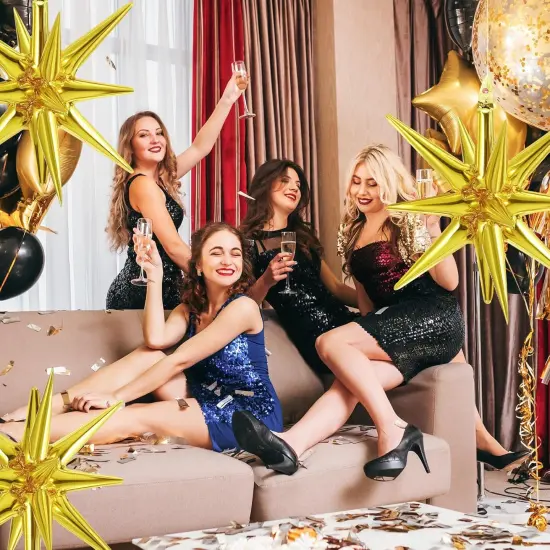 6 Pcs Large Star Balloons 27 Inch Starburst Spike Foil Explosion Balloons 14 Point Star Cone for Birthday Wedding Anniversary Graduation Backdrop Party Decorations(Gold) {3}