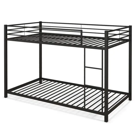 Twin Over Twin Metal Bunk Bed, Low Profile, Safe, No Box-Spring Silver {7}