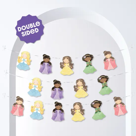 Big Dot of Happiness Princess Garland Banner, Colorful Pastel Princess Dress Birthday Party Banner, 30 Feet of Cord, 15 Double-Sided Princess {3}