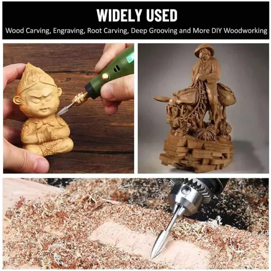 Wood Carving Tools, 5 PCS HSS Engraving Drill Bit Set Wood Crafts Grinding Woodworking Tool 1/8&rdquo; Shank Universal Fitment for Rotary Tools {2}