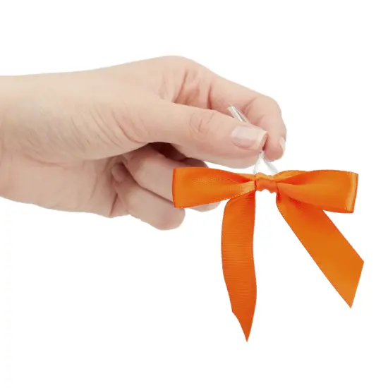 Bright Creations 100 Pack Orange Twist Tie Bows for Treat Bags, 3" Small Satin Ribbons for Craft Decoration, Gift Wrap, Themed Party Favors, Baked Goods {5}