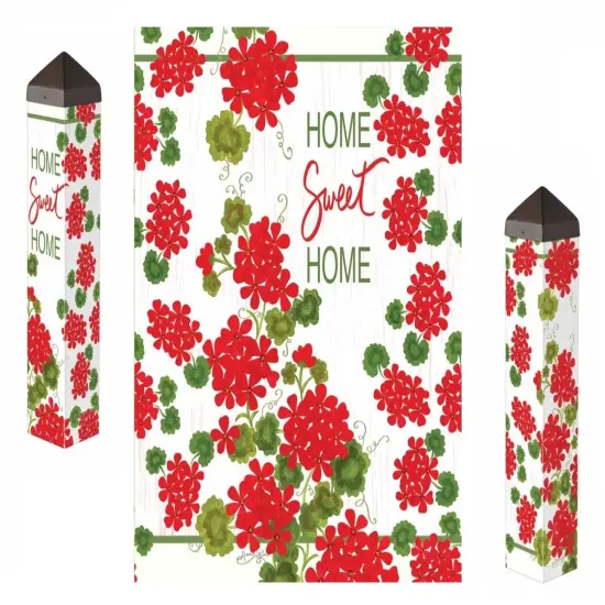 Red Geraniums Art Pole 20 Inches Tall Home Sweet Home {1}
