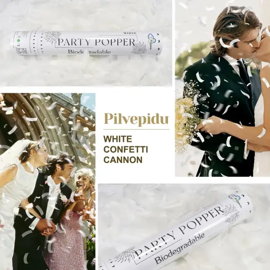 White Confetti Poppers,Rice Paper For Wedding,Biodegradable Cannon,6Pack Biodegradable Confetti Party Shooters Air Power, Party For Lawns Wedding,Birthday,Outdoor Celebrations {4}