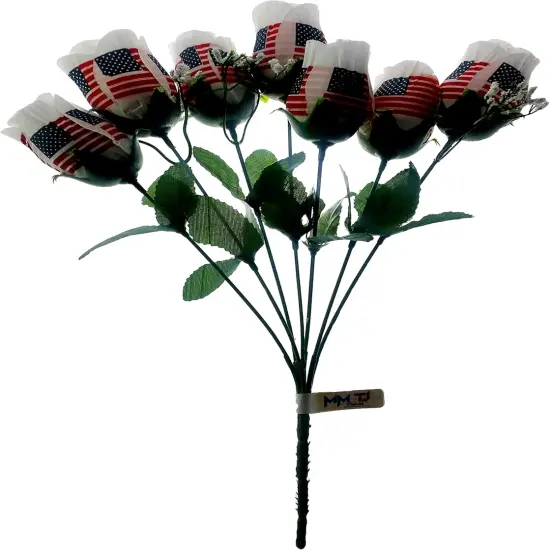 Patriotic Flowers, US Flag, Memorial Day, 4th of July Decor America Veterans Day, One Bouquet 7 Stems Red White Blue {3}