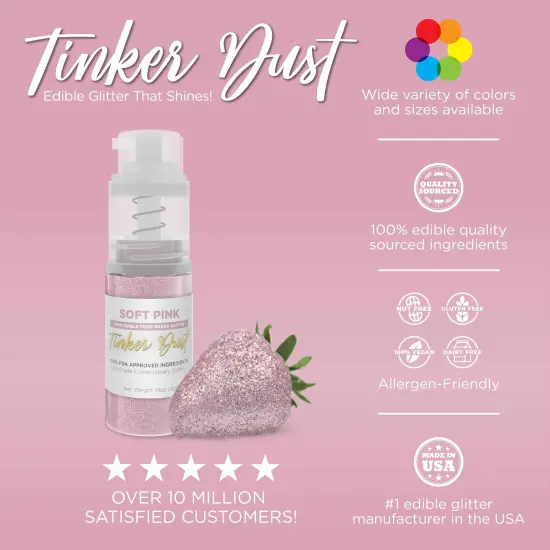 Bakell - Soft Pink Tinker Dust Edible Glitter (25g, 1x Spray Pump) for Food, Desserts, and Beverages! {3}