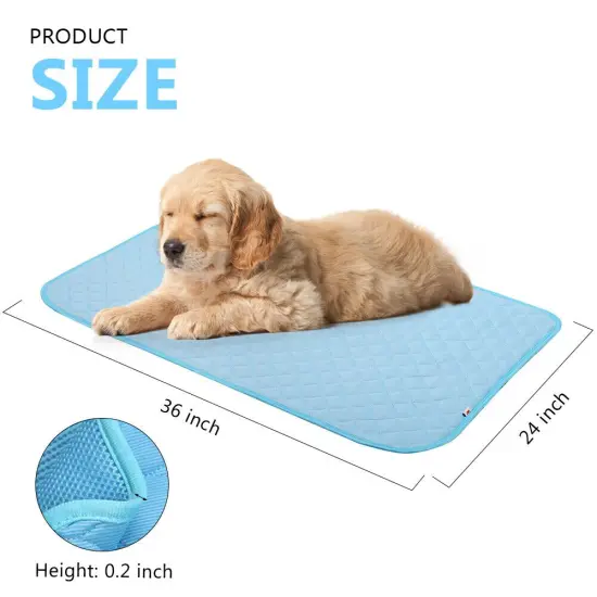 Pet Cooling Bed Mat for Dogs & Cats - 24x36 Inch Machine Washable Cooling Blanket, Portable Summer Heat Relief for Medium/Small Pets (Blue) {2}