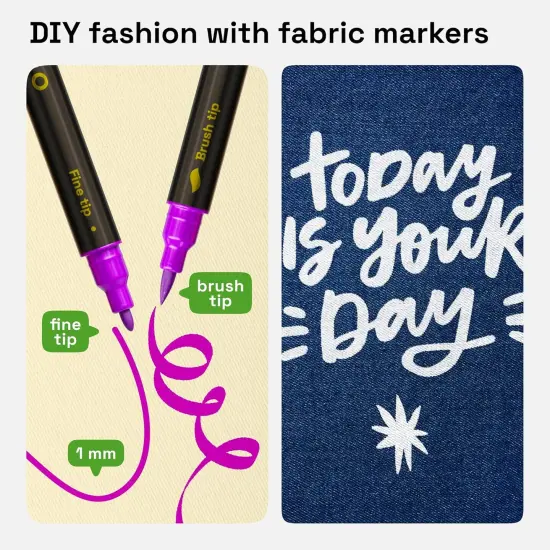 24 Dual-Tip Fabric Markers - Fabric Decorating Kit - Permanent for Clothes - No Bleed Pens for T-Shirts, Bags, Textile, Canvas, and More (Brush Tip and Fine Tip) {2}