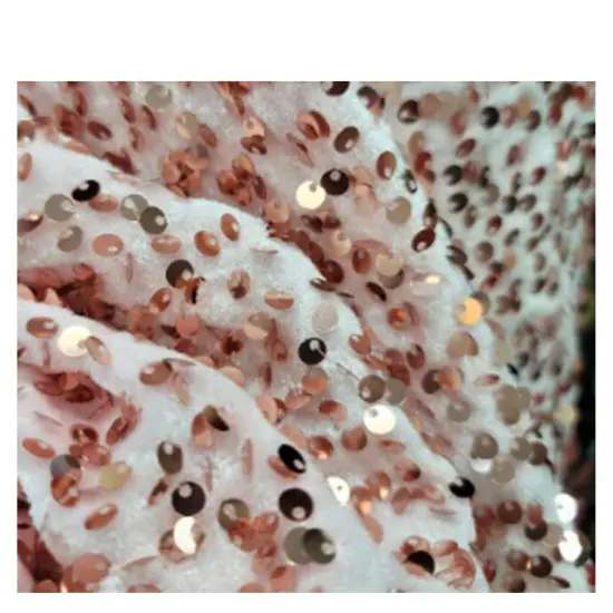 Rose Gold Sequin on Stretch Pink Velvet Fabric {6}