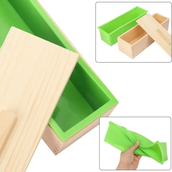 Artisan Soap Making Loaf Mold Box - 4 Pack 42oz Premium Silicone Molds With Wooden Lid - Green, Flexible, Heat Resistant for Large Homemade Soaps {2}