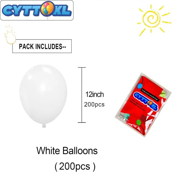 White Latex Balloons 12 inch 200 Pack Matte Helium Balloon for Birthday Wedding Baby Shower Party Decorations {2}