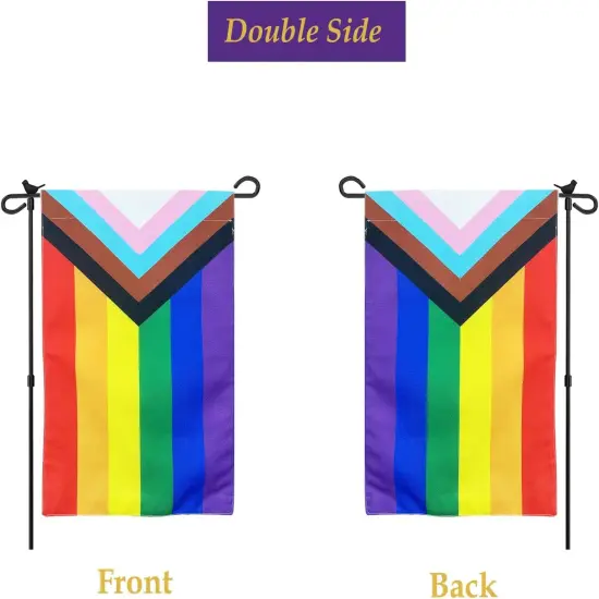 Progress Pride Garden Flag - Small Rainbow LGBT Flags 12x18 Inch Gay Lesbian Transgender Community Banner Fade Resistant for Indoor Outdoor Yard {3}