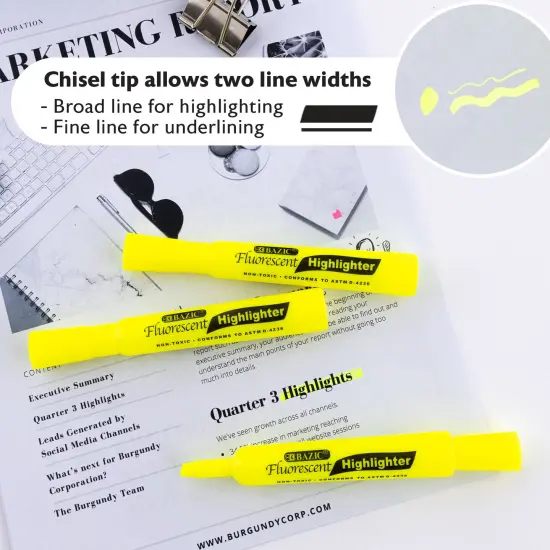 BAZIC Desk Style Fluorescent Highlighters Yellow (4/Pack) {3}