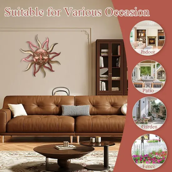 Outdoor Summer Wall Decor Rust Proof, Sun Face Metal Wall Art Decor Hanging for Indoor Outdoor, Patio, Fence, Garden(26 Inch) {5}