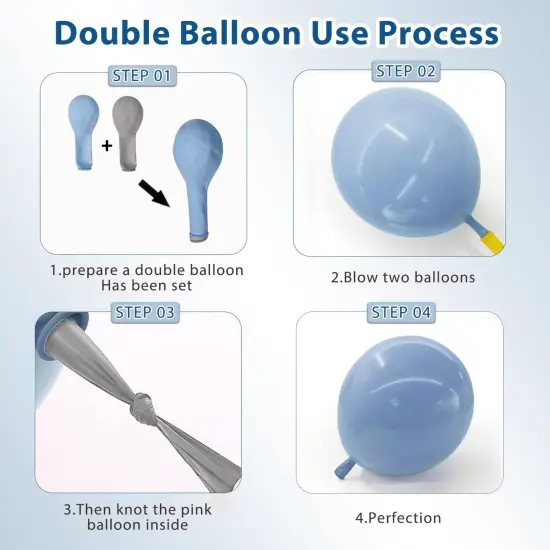 Dusty Blue Gold Balloons Arch Kit, Double Stuffed Pastel Balloon Arch Pastel Light Dark Denim Pale Blue Balloons With Blue Gold Balloons for Baby Shower Birthday Wedding Graduation Party Decorations {3}