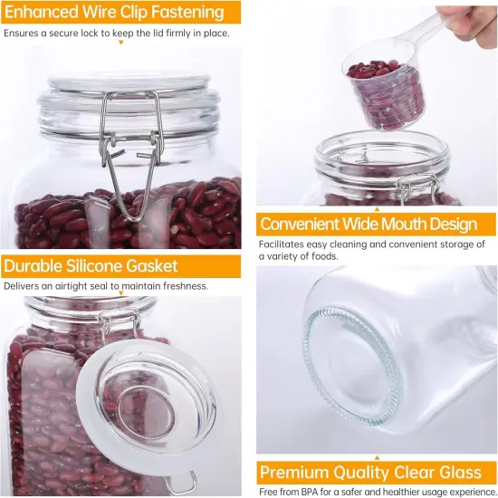 Mason Jars, 3 Pcs 78oz 2300ml Glass Food Storage Containers with Airtight Lids, Flour Sugar Storage Containers Sets for the Kitchen, With Metal Food Tongs & Measuring Cups & Sorting Labels {4}