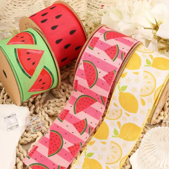 LaRibbons 2 1/2" Wired Ribbon | Watermelon Slice on Green | 10 Yard Roll {2}