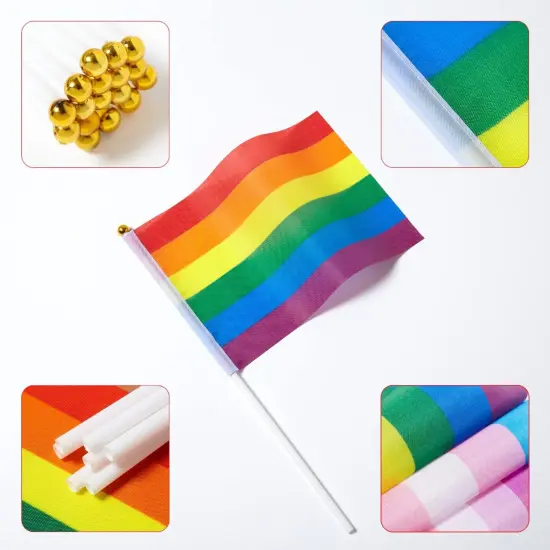 27 Pack Pride Rainbow Flags Gay LGBT Small Mini Hand Held Stick Flag Set Rainbow Festival Party Parades Decorations {3}