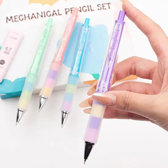 Mechanical Pencil Set with Lead and Erasers, 4 Drawing Mechanical Pencils 0.5 & 0.7mm, with 4 Tubes of HB Lead Refills and 2 Extra Erasers for School Office Writings {4}
