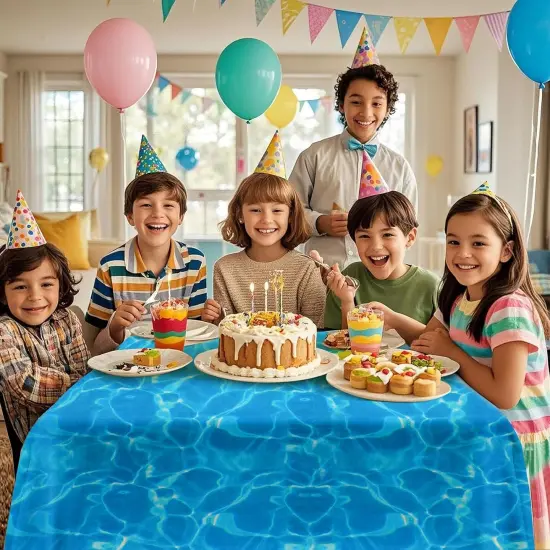 3 Pcs Ocean Waves Tablecloths, 54 x 108 Inch Ocean Theme Table Cover,Plastic Water Print Tablecloths for Beach Pool Sea Theme Party Decorations {3}