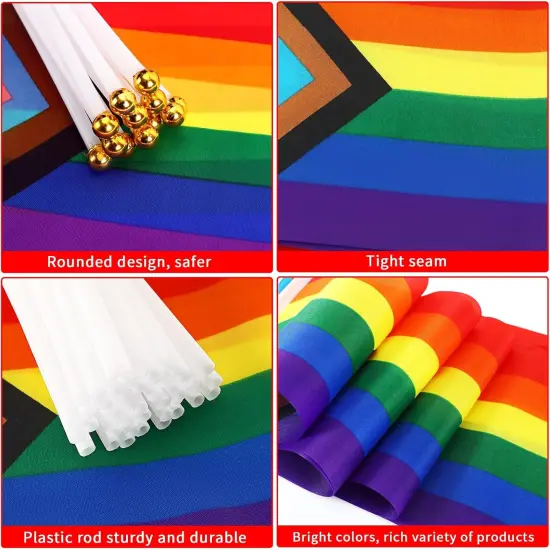40 Pack Progress Rainbow Pride Flag Set - Small Handheld Gay Flag for Parades & Festivals, 50 LGBTQ Stickers 40 Gay Flags {4}