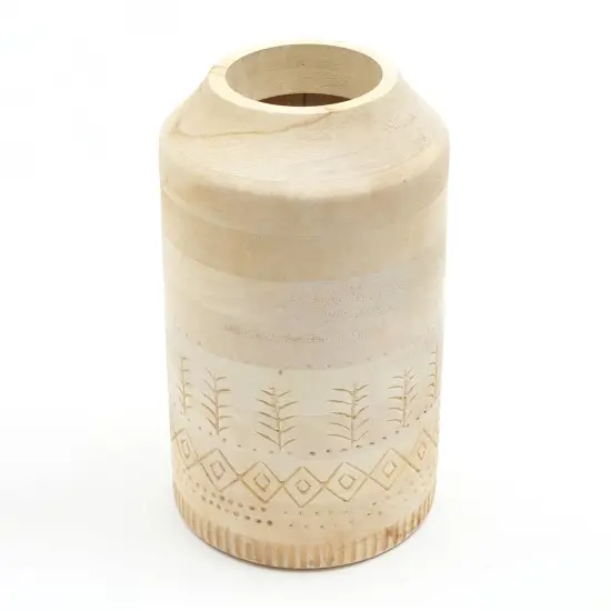 Decorative Handcrafted Accent Wood Vase - 8.5" x 15" White {2}