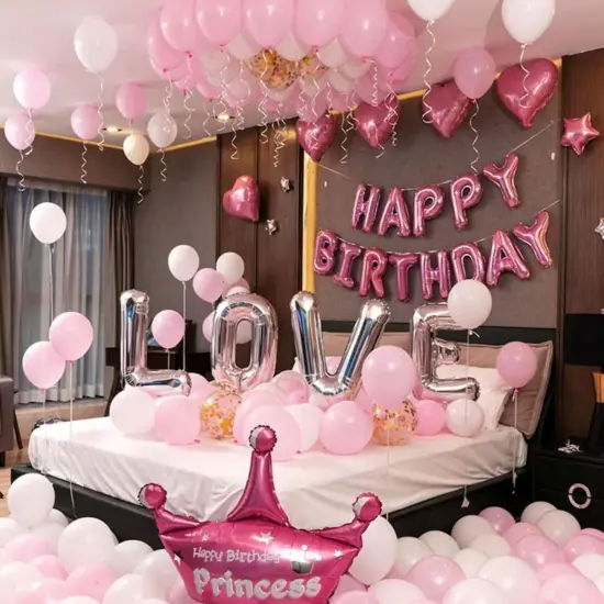 Happy Birthday Balloon Banner, 16 Inch Light Pink Mylar Foil Letter Balloons, Reusable Birthday Decorations {2}