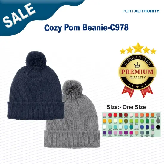 Port Authority&reg; Cozy Pom Beanie Deep Black {2}