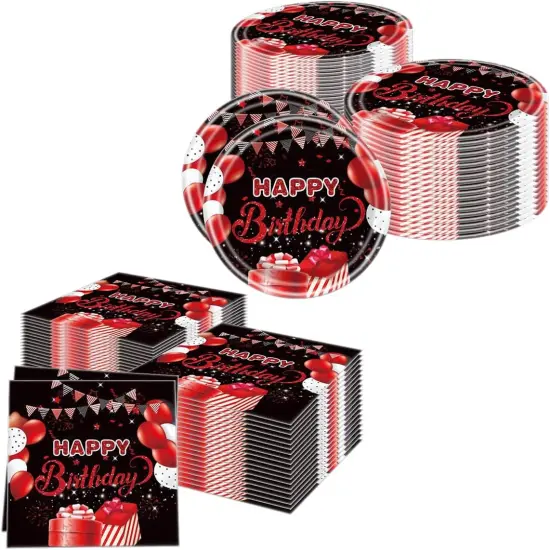 Red and Black Birthday Party Tableware Supplies Set, Red Birthday Party Confetti Sprinkles Happy Birthday Party Decorations 40PCS {3}