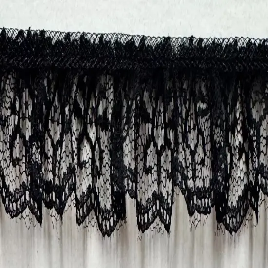 1" Ruffled Gathered Lace Trimming - 12 Continuous Yards! - Color Options! Black {6}