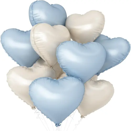 Baby Blue Heart Balloons,10Pcs Cream White Blue Foil Heart Shaped Balloons,18Inch Sand White Pastel Blue Helium Mylar Balloon for Valentines,Engagement,Brithday,Baby Shower,Wedding Party Decorations {1}