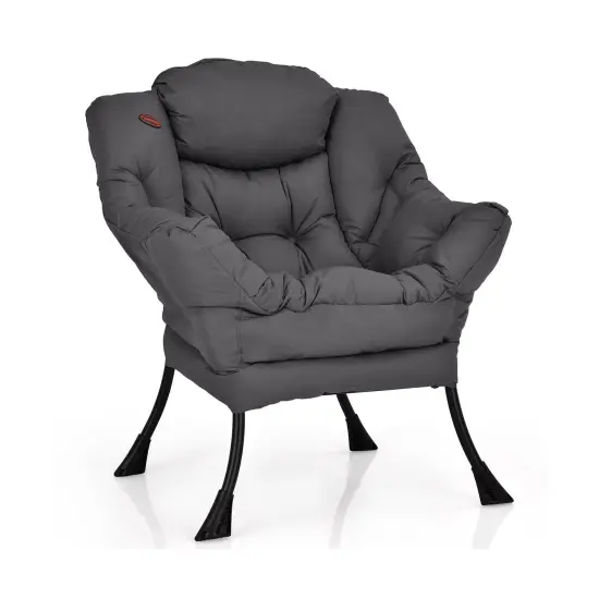 Modern Polyester Fabric Lazy Chair with Side Pocket and Tufted Design Perfect for Any Corner Grey {8}