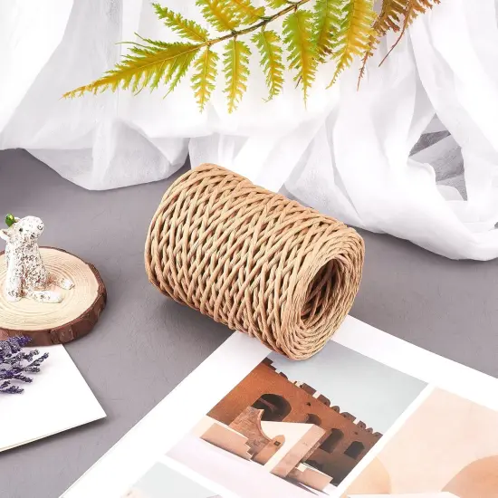 2mm 164ft(50m) Floral Iron Bind Stem Wire Paper Wrapped Rattan Rope Rustic Paper Twine for Flower Bouquets Wedding Gift Wrap Weaving Basket Vase Christmas Decoration, Light Brown {3}